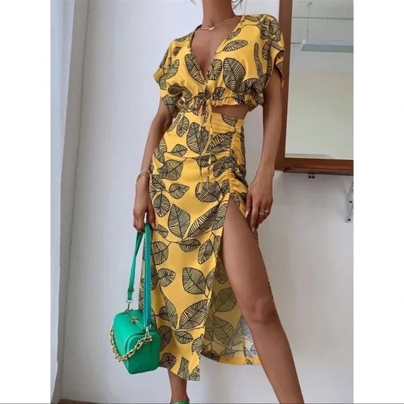 ZARA 2 PIECE LINEN CROPPED TOP AND RUCHED SKIRT - Picture 3 of 10